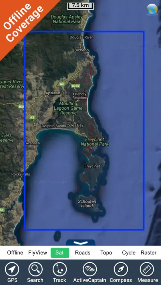 Tangkapan skrin Freycinet NP GPS and outdoor map with guide