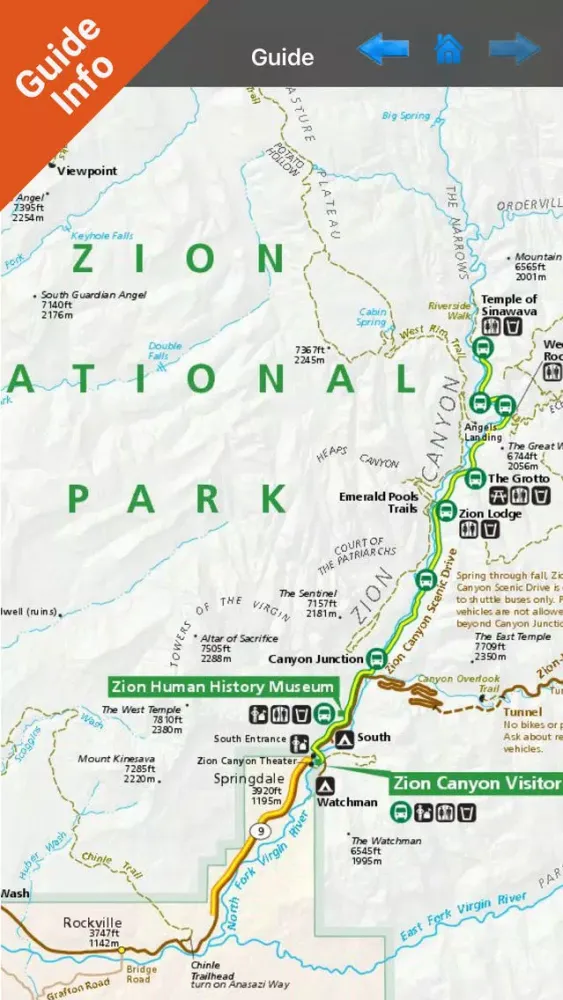 Tangkapan skrin Zion National Park gps and outdoor map with Guide