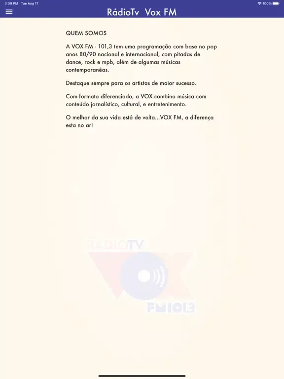 Скриншоты Rádio Vox Fm 101,3 - Catanduva iPad 