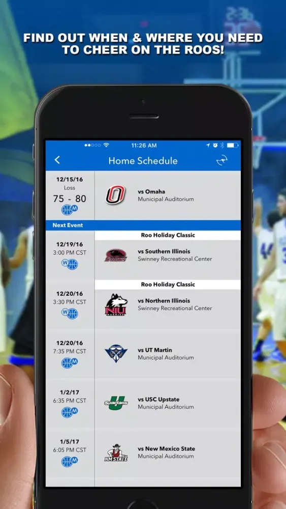 Captures d'écran de UMKC Roos Athletics