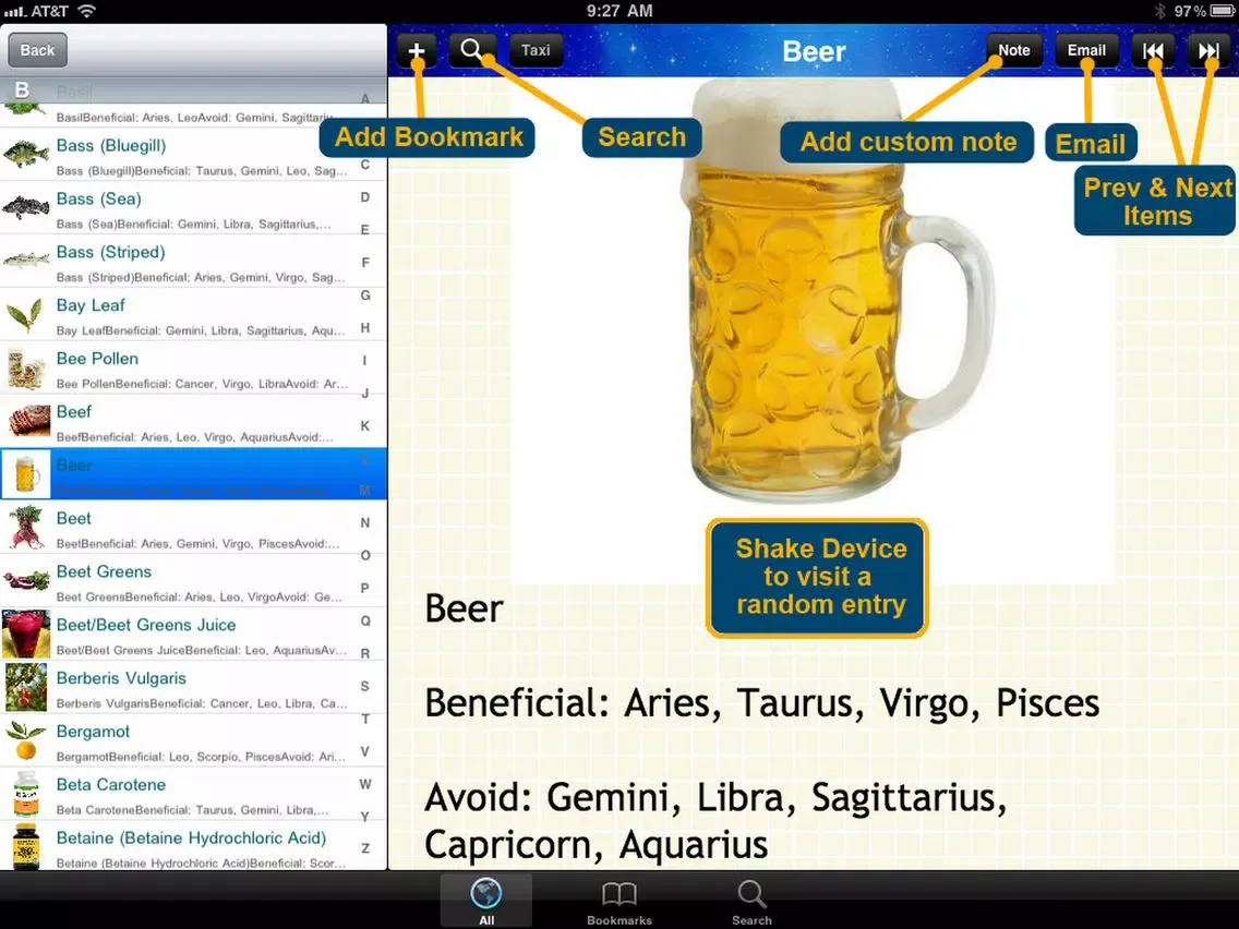 The Horoscope Diet Food List 600 iPad  Screenshots