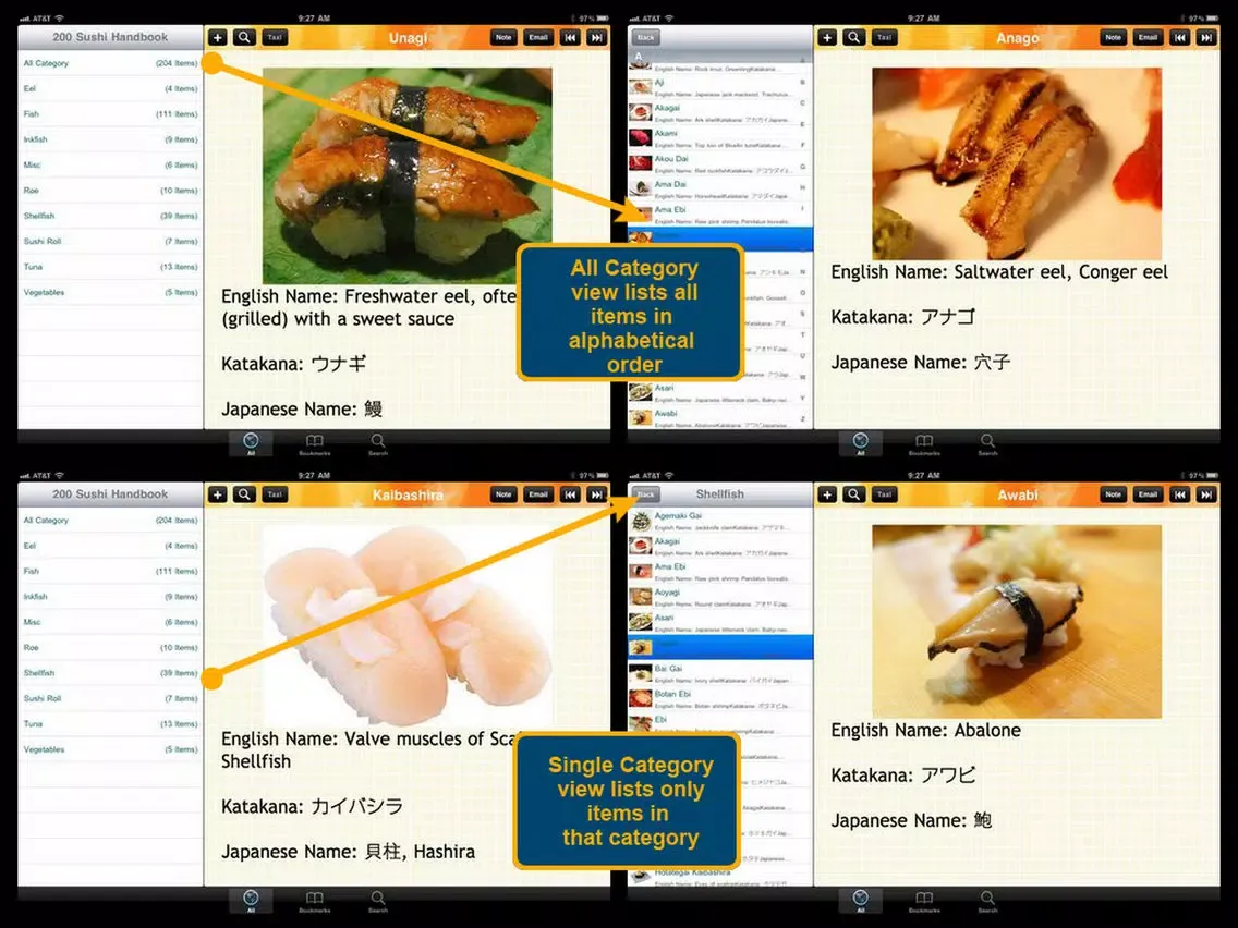 Tangkapan skrin 200 Sushi Handbook iPad 