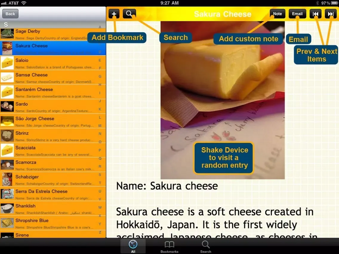 ภาพหน้าจอของ World Cheese Encyclopedia iPad 