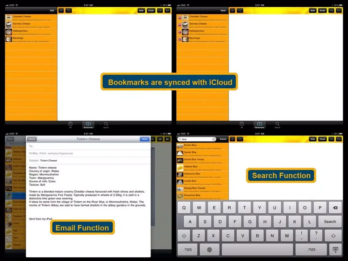 ภาพหน้าจอของ World Cheese Encyclopedia iPad 