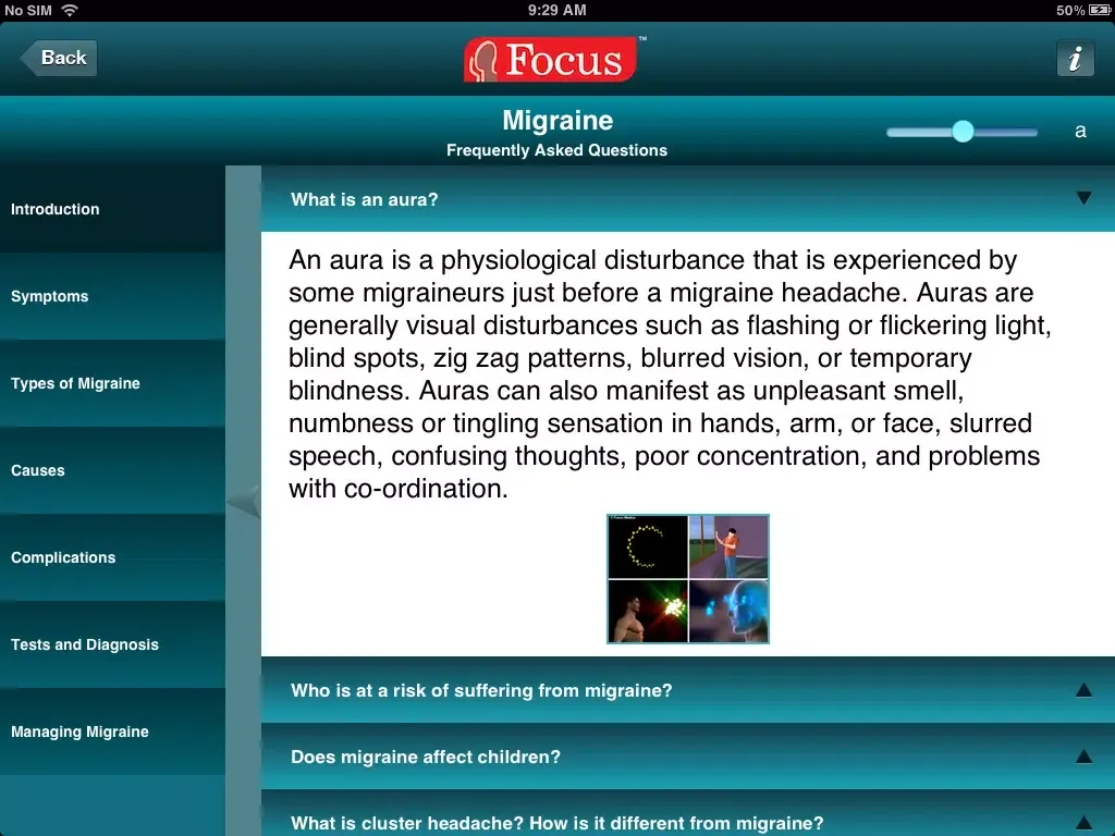Tangkapan skrin Migraine FAQ iPad 