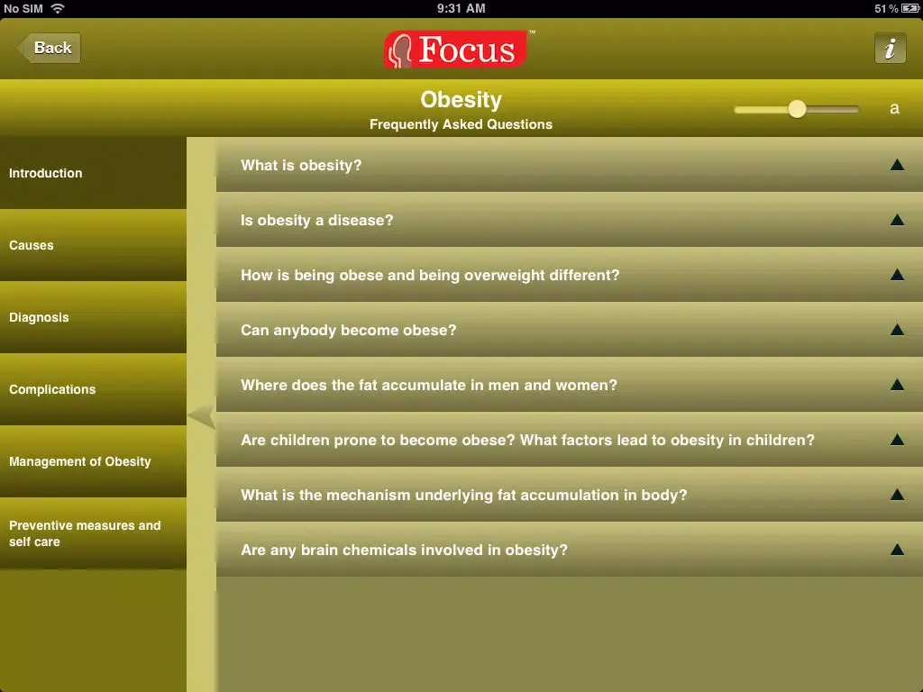 Tangkapan skrin Obesity FAQ iPad 