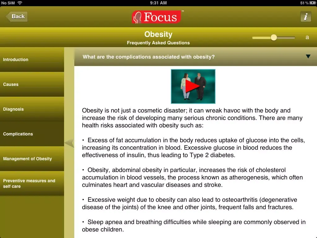Tangkapan skrin Obesity FAQ iPad 