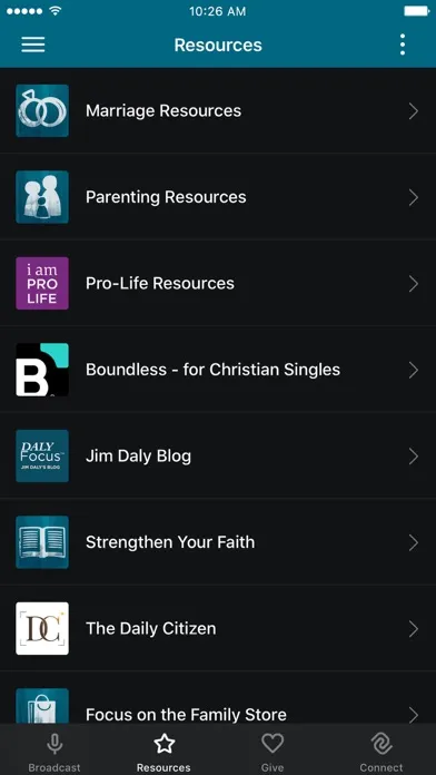 Tangkapan layar Focus on the Family App
