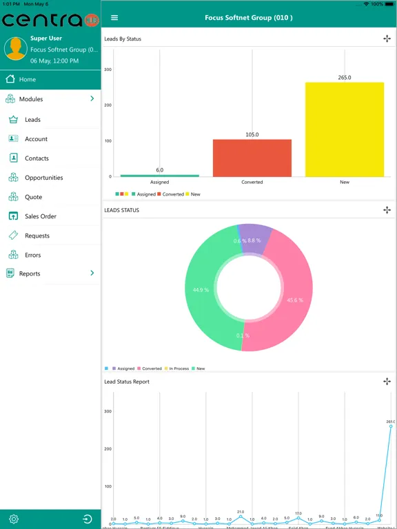 Ảnh chụp màn hình của Centra CRM iPad 