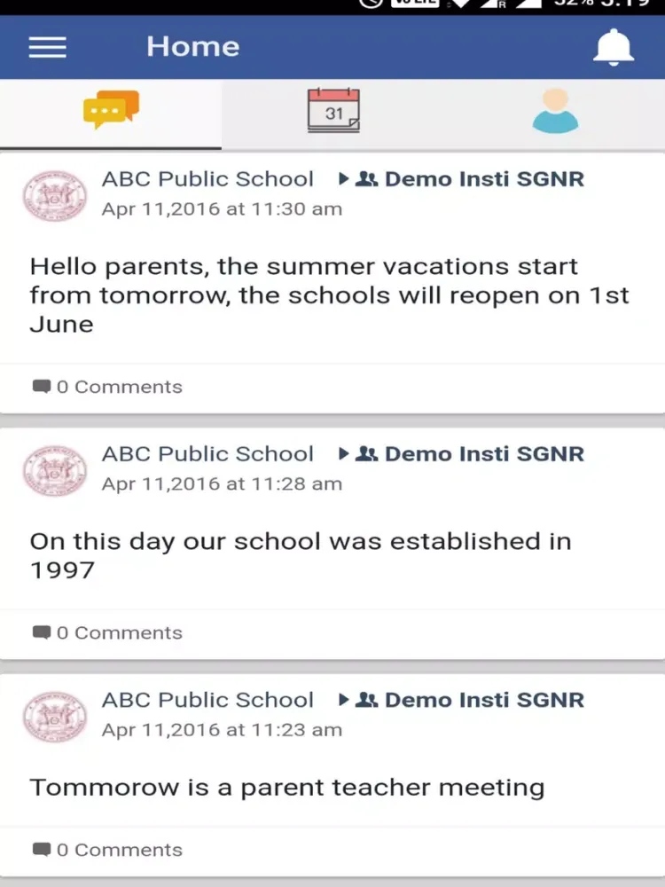 Tangkapan layar Parent App of Bomma Group of Institutions iPad 