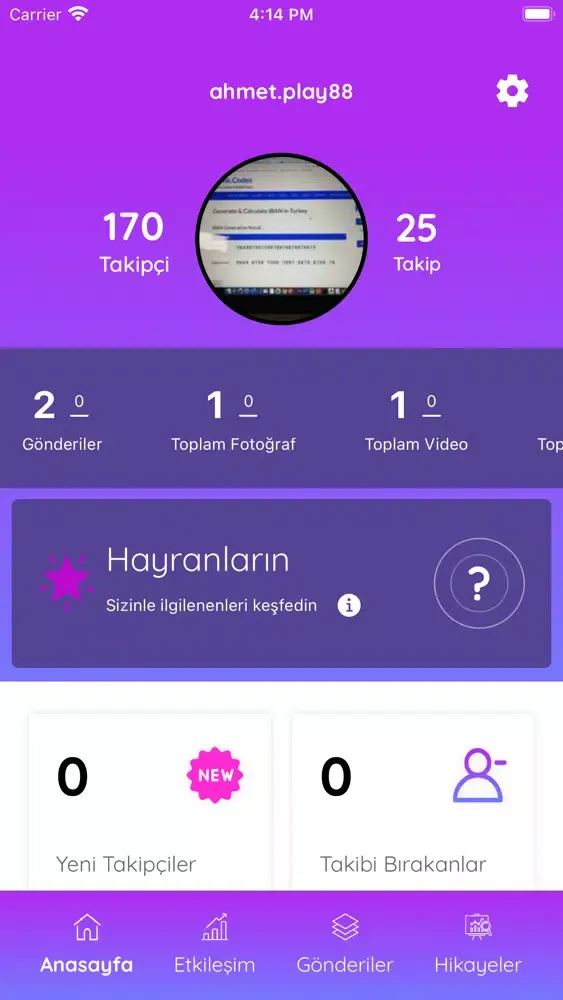 Tangkapan skrin MyProfil - Takipçi Analizi
