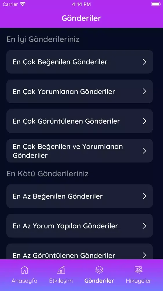 Tangkapan skrin MyProfil - Takipçi Analizi