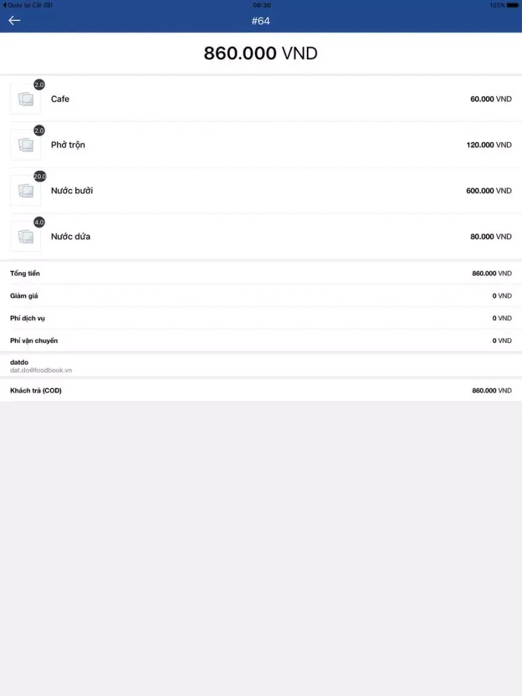 ภาพหน้าจอของ iPOS.vn Manager Mobile iPad 