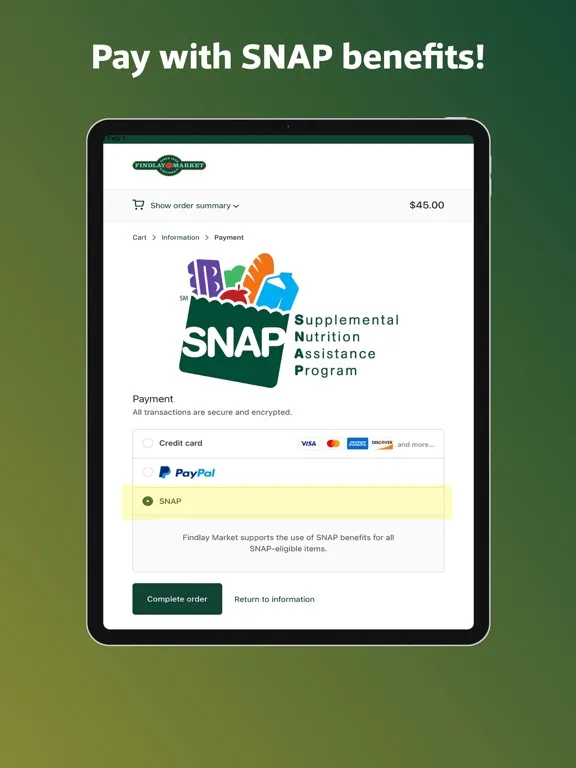 Tangkapan skrin Findlay Market Shopping App iPad 
