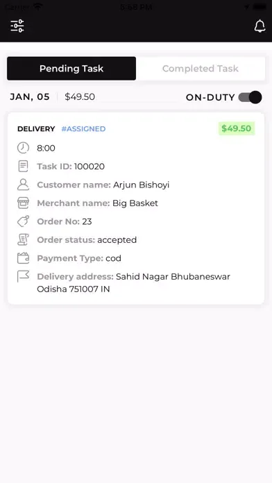 Ảnh chụp màn hình của Foodln Driver