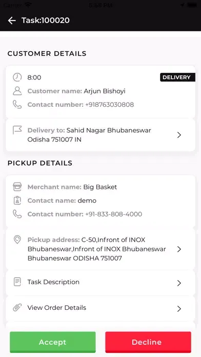 Ảnh chụp màn hình của Foodln Driver