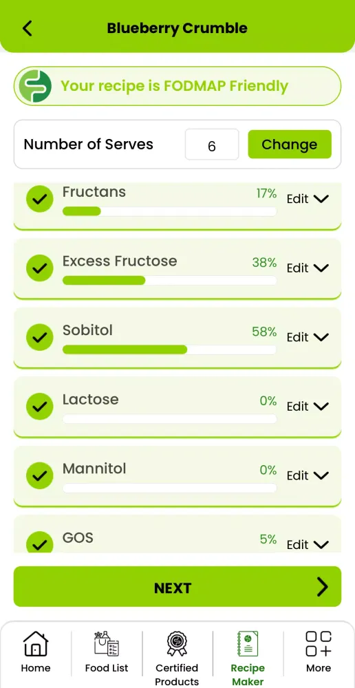 Tangkapan skrin FODMAP Friendly