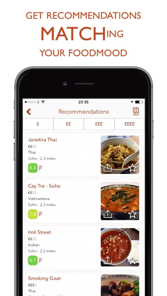 Ảnh chụp màn hình của FoodMood – London restaurants best matching your food mood