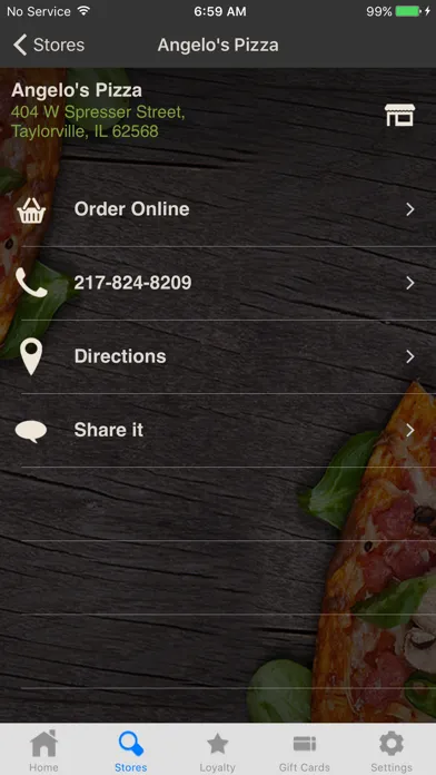 Скриншоты Angelo’s Pizza App