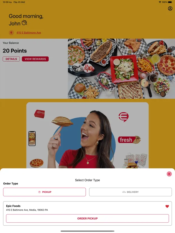 Ảnh chụp màn hình của Epic Foods Mobile App iPad 