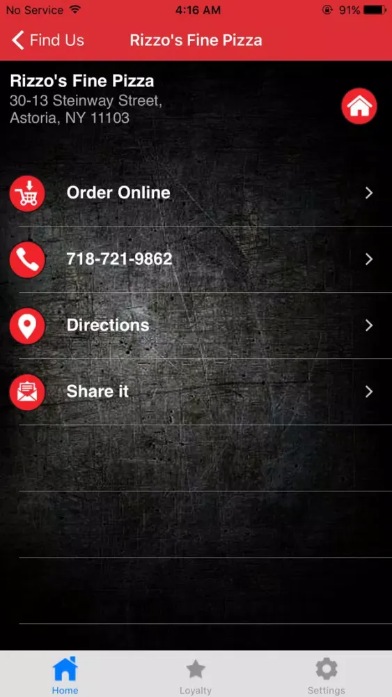 Capturas de tela do Rizzo's Pizza Astoria