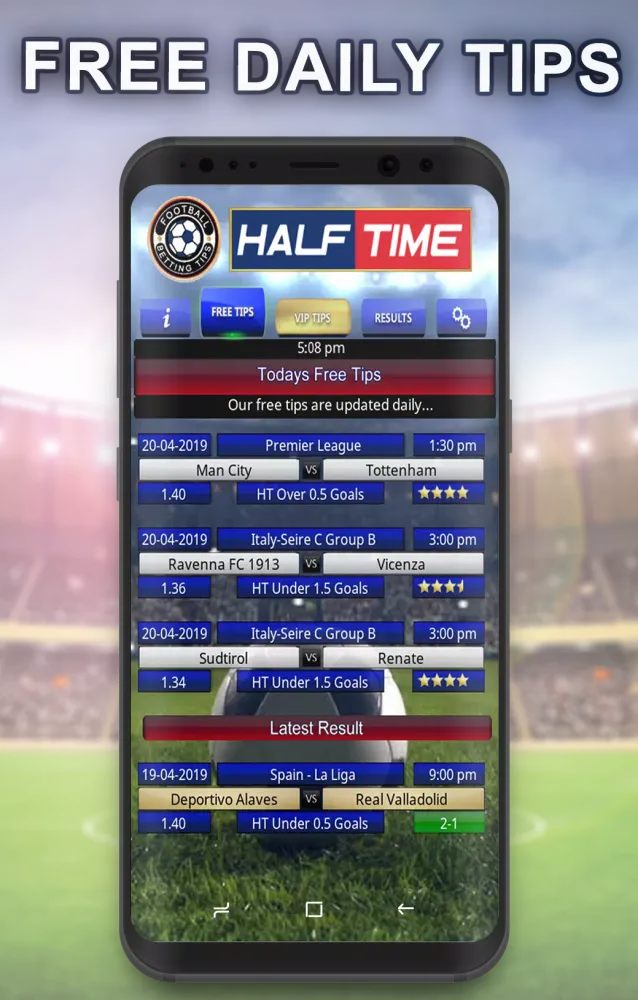Ảnh chụp màn hình của Half Time football betting tip