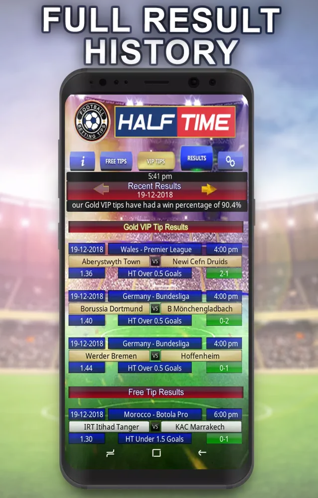 Ảnh chụp màn hình của Half Time football betting tip