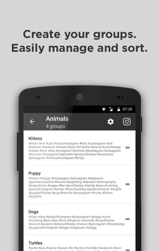 Zrzuty ekranu HashTag Organizer