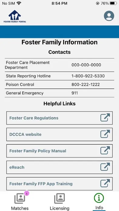 Capturas de tela do Foster Family Portal