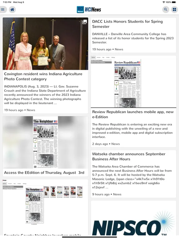 Capturas de tela do WCI News iPad 