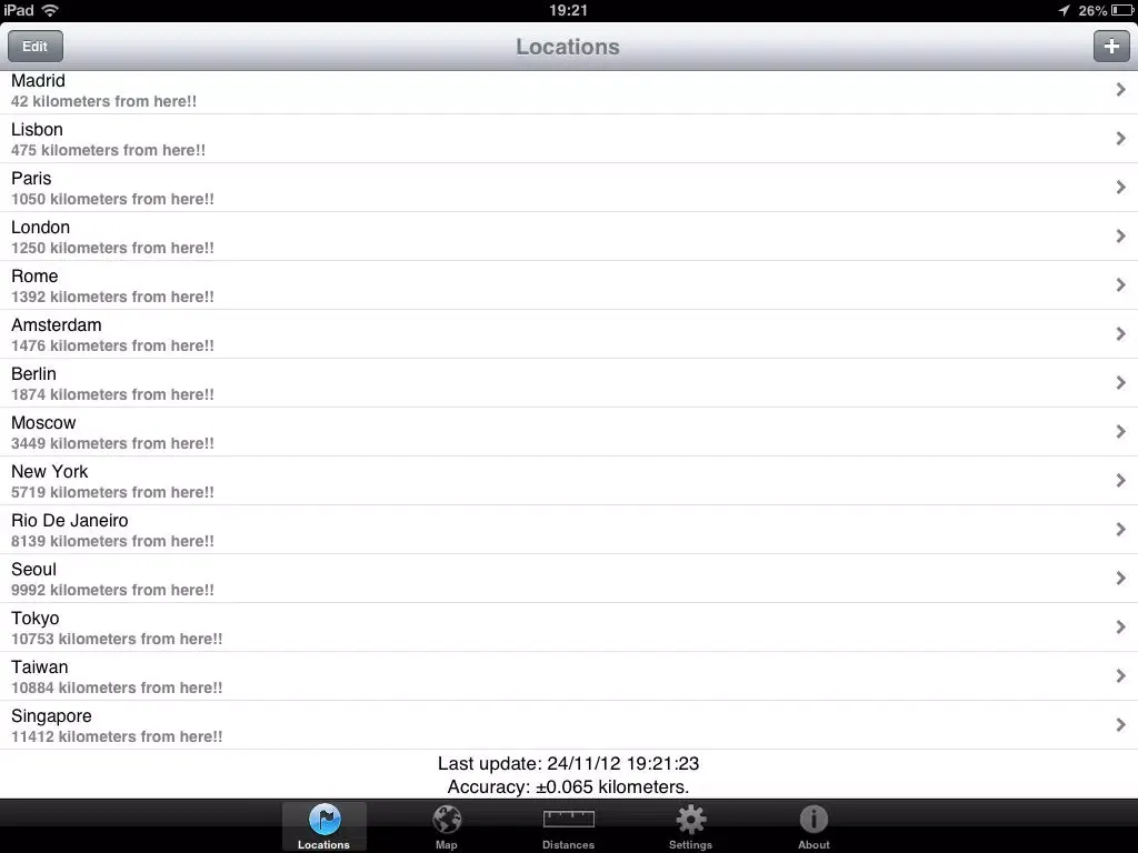 Ảnh chụp màn hình của Distances from free iPad 