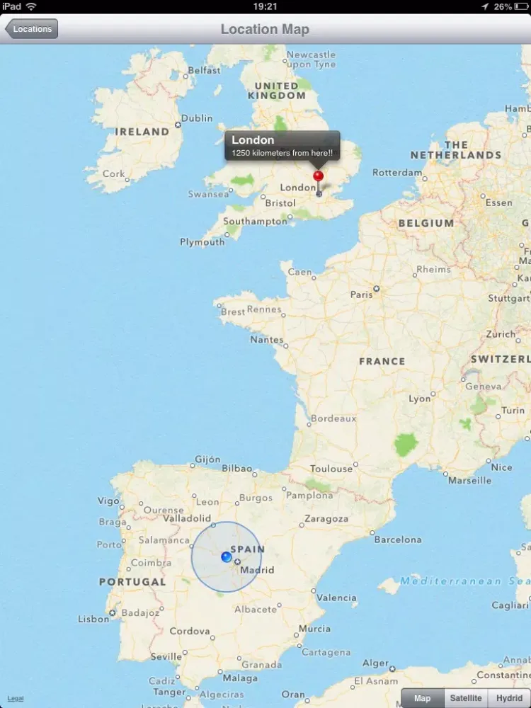Ảnh chụp màn hình của Distances from free iPad 