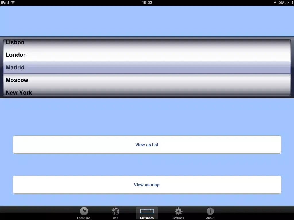 Ảnh chụp màn hình của Distances from free iPad 