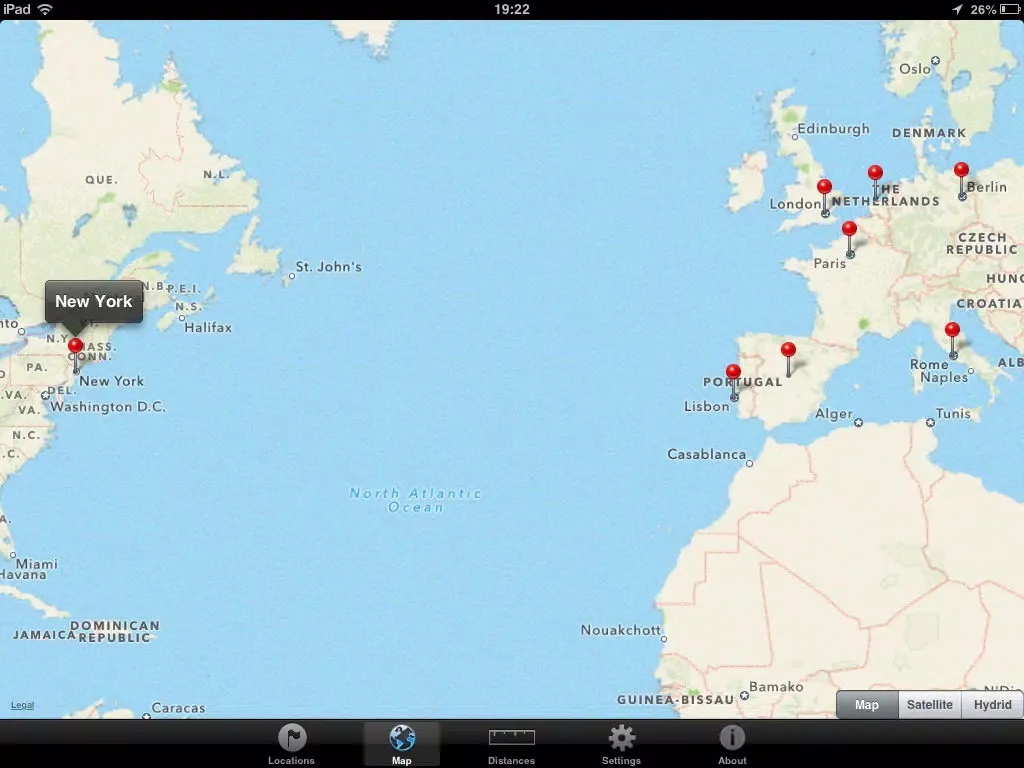 Ảnh chụp màn hình của Distances from free iPad 