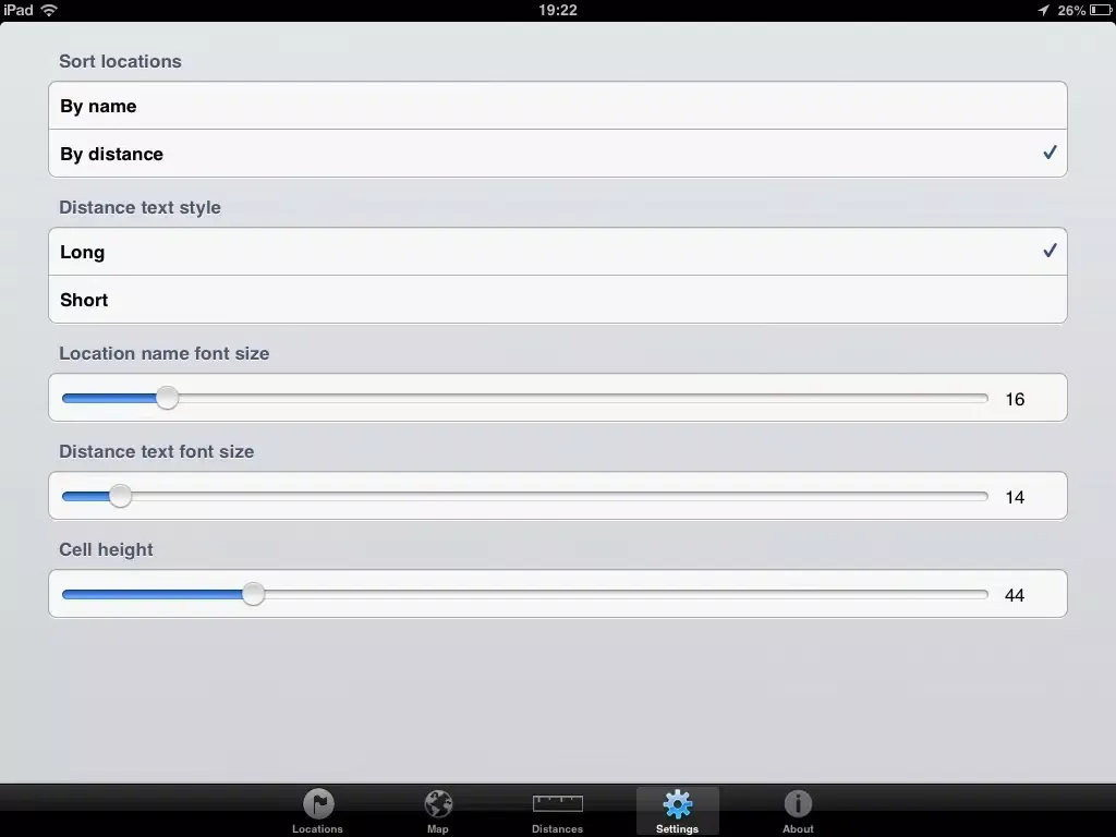 Ảnh chụp màn hình của Distances from free iPad 