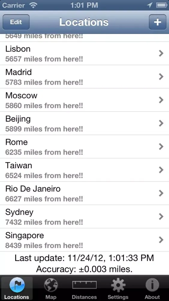 Ảnh chụp màn hình của Distances from free