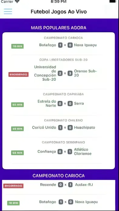 Capturas de tela do Futebol Jogos Ao Vivo