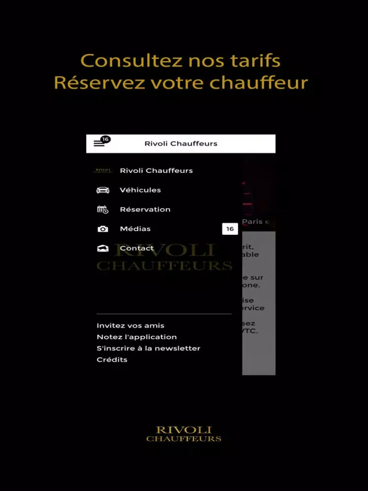 Captures d'écran de Rivoli Chauffeurs iPad 