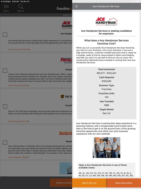 Franchise Solutions iPad  스크린샷