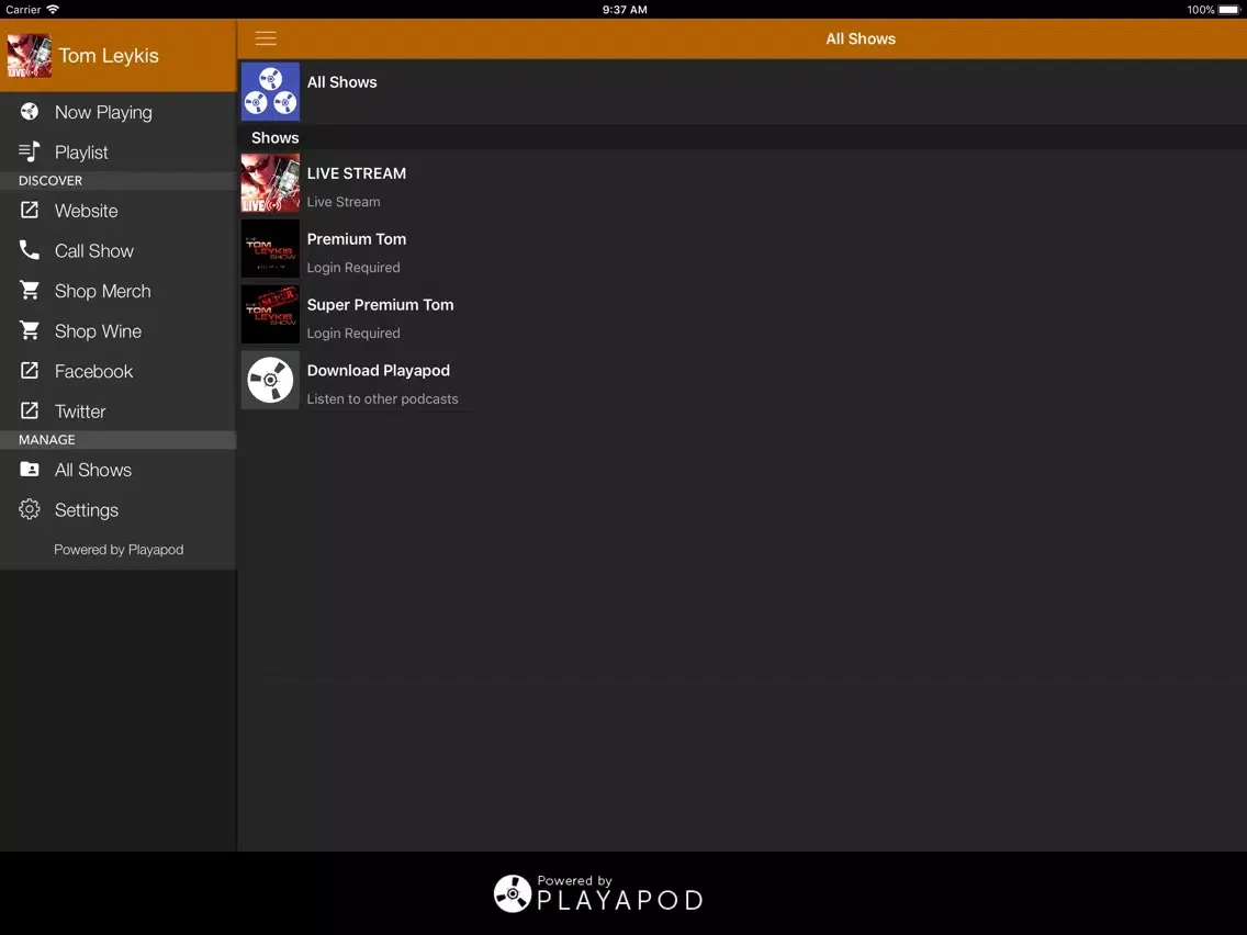 Tangkapan skrin Tom Leykis Show iPad 