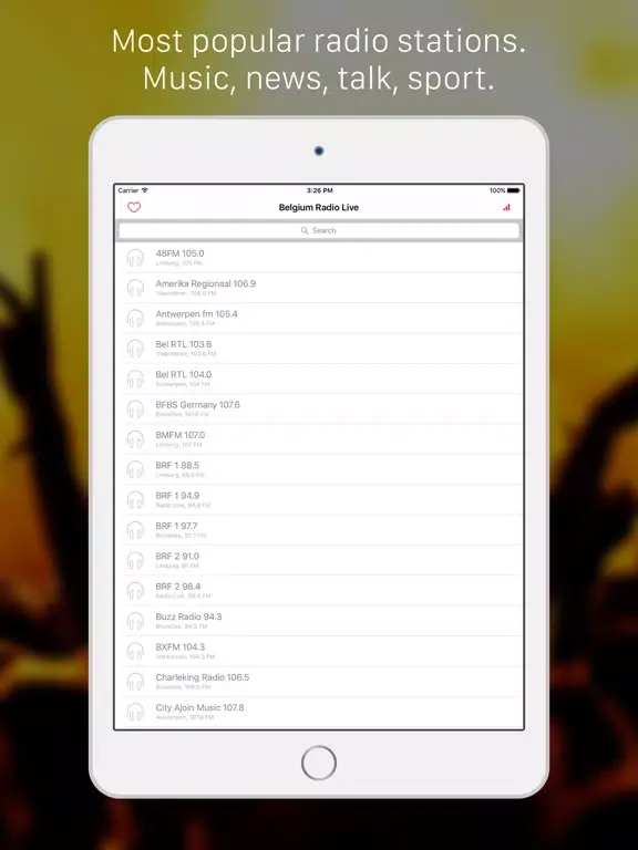 Belgium - België Radio Player: Listen FM Live Radio & internet podcasts for Belgien & Belgique people iPad 应用截图