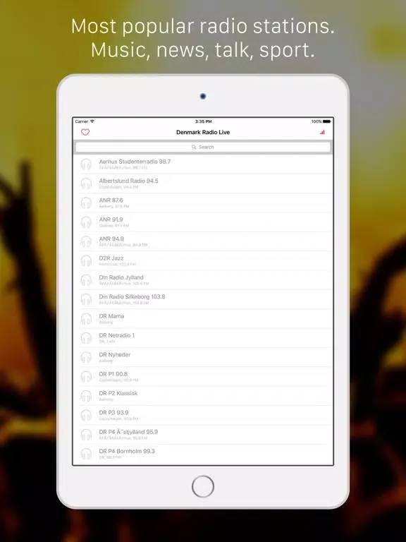Denmark Radio Player: Listen live music, news, sport radio streaming for Danish, Danmark people iPad  스크린샷