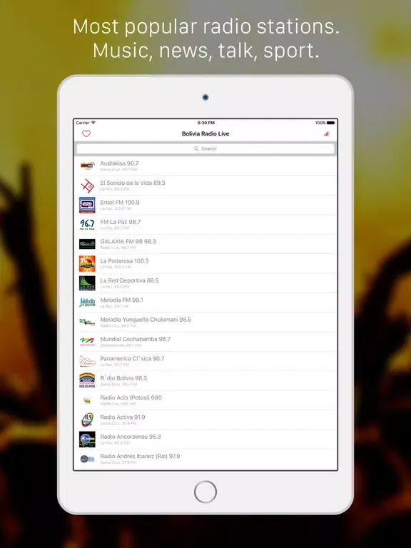 Bolivia Radio Live FM Player: Listen La Paz, Spanish, Quechua, Aymara & Guaraní live radio iPad  স্ক্রিনশট