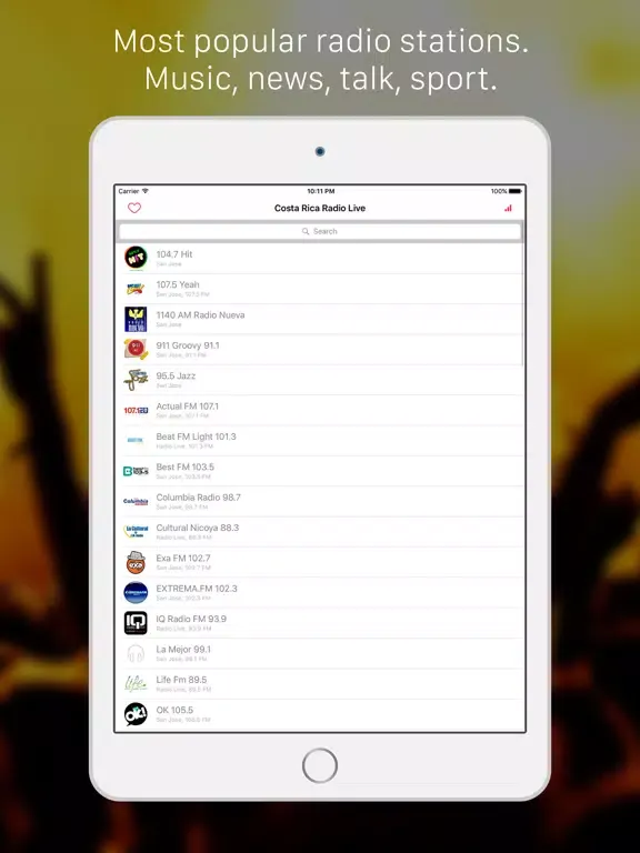 Скриншоты Radio Costa Rica Live FM - Best Music, Sport, News Radio stations for Costa Rican iPad 