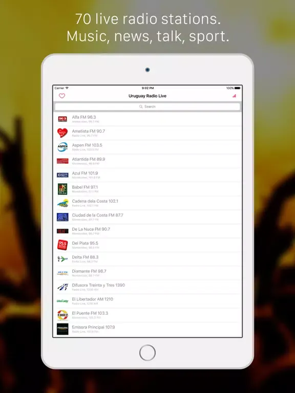 Tangkapan layar Uruguay Radio Live AM FM Player: Listen Montevideo, Spanish, español radio stations iPad 