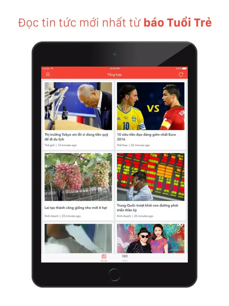 Đọc báo, đọc tin mới nhất từ Tuổi trẻ (tuoitre.vn) và nghe Radio Việt Nam, VOV, VOH. iPad Screenshots