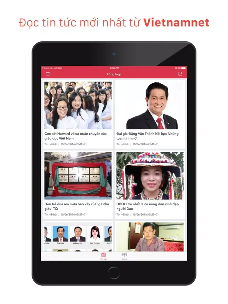 Đọc báo mới nhất từ Vietnamnet (vietnamnet.vn) và nghe Radio VOV, VOH, 64 tỉnh thành Việt Nam iPad Screenshots
