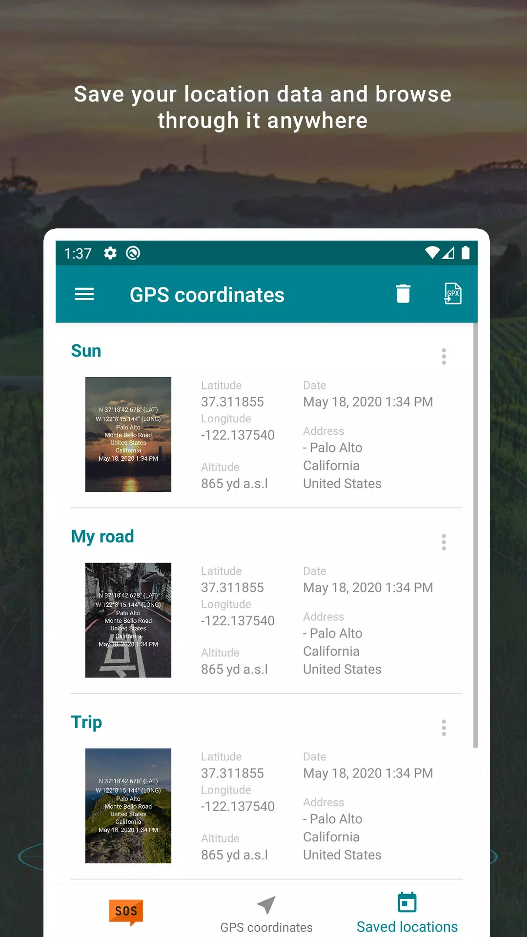 My GPS Coordinates Screenshots