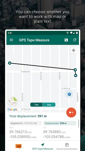 ภาพหน้าจอของ My GPS Tape Measure