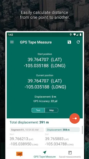ภาพหน้าจอของ My GPS Tape Measure